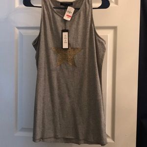 Romeo & Juliet Tank Tee Shirt Grey Tan Gold Glitter Star S $85 NWT